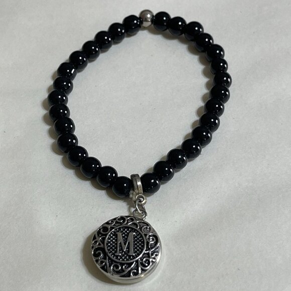 4 Monogramed "M" Bracelets Adjustable Bangle Stackable Silver Tone - Picture 3 of 7